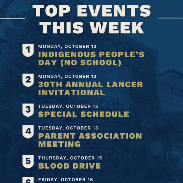 Happy Sunday, Lancers! Here’s what’s coming up this week: 1️⃣ (10/12) Mon - No School (Indigenous People’s Day) ⇨ This is…
