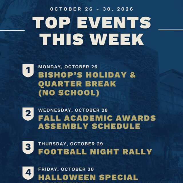 Happy Sunday, Lancers! Here’s what’s coming up this week: 1️⃣ (10/26) Mon - Bishop’s Holiday & Quarter Break (No School): ⇨…